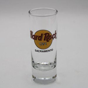 Hard Rock Cafe Sacramento California Shot Glass 4 Inch Tall Black Letters Circle